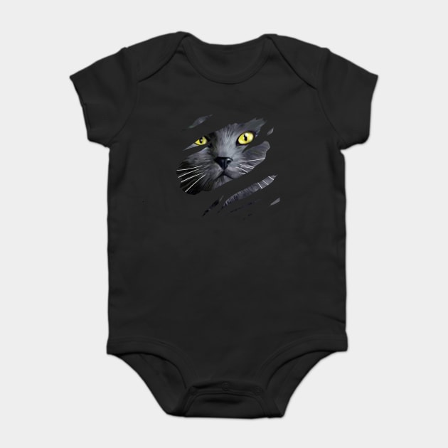 Grey Cat tearing through, Love Cats Baby Bodysuit by logiamerch